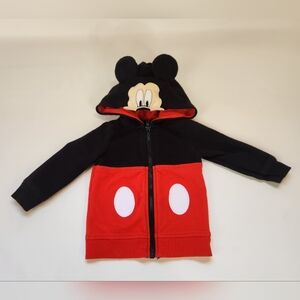 Disney Baby Mickey Mouse Red and Black Zip up Hoodie Size 0-3M